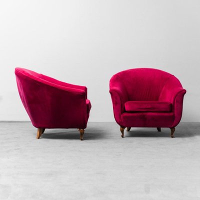 Purple Red Velvet Lounge Chairs, 1950s, Set of 2-ZLY-1822647