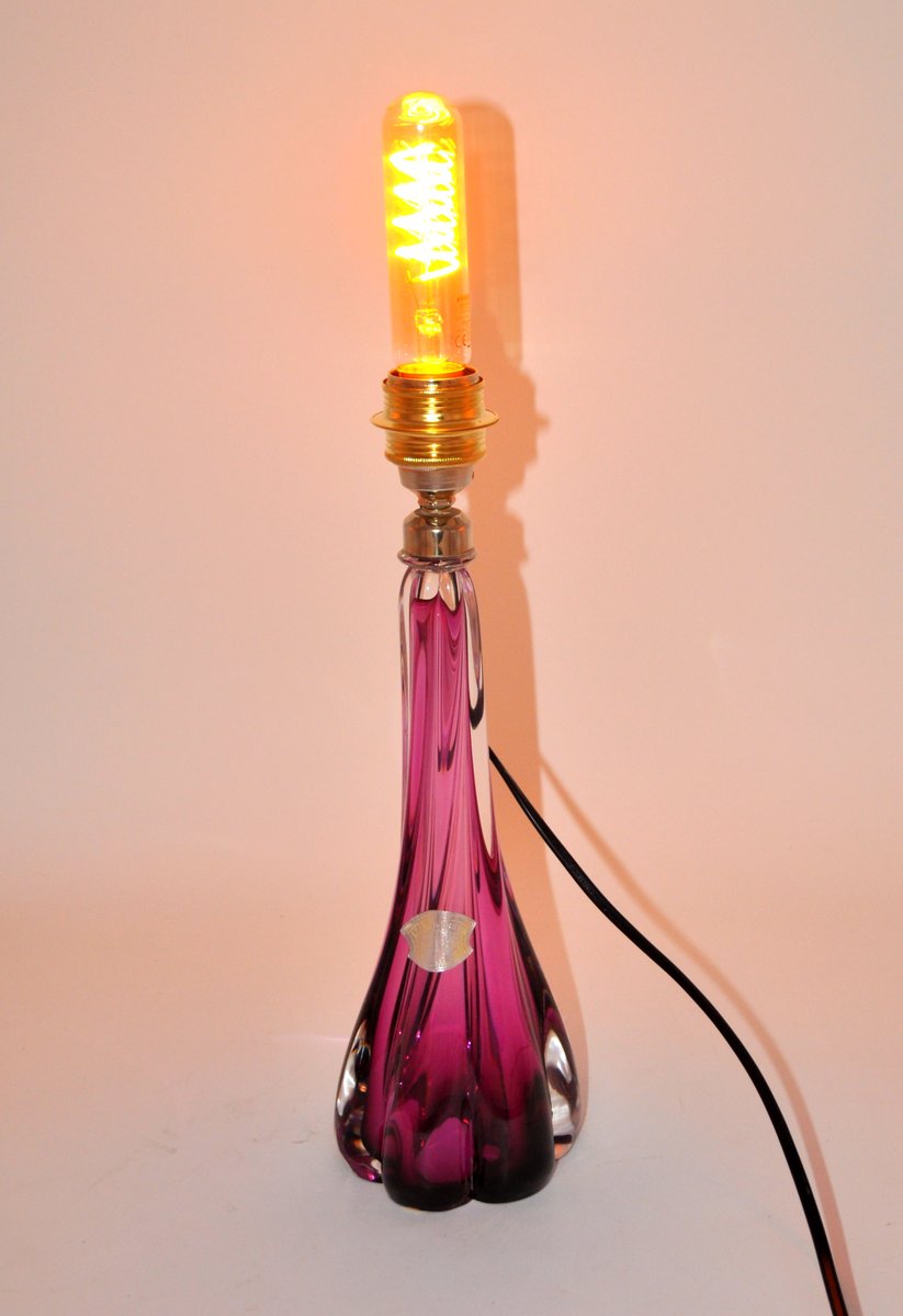 Purple Table Lamp in Clear Crystal from Val Saint Lambert