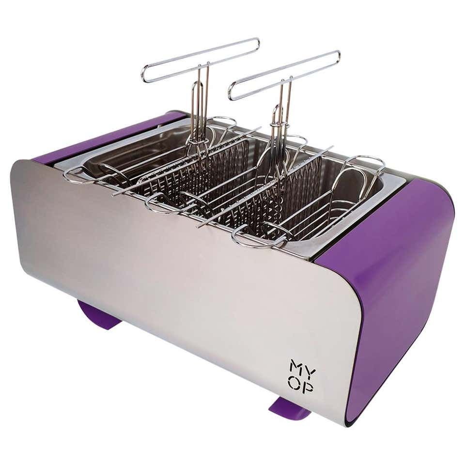 Purple Transportable Charcoal Barbecue with Compact Vertical Cooking from MYOP