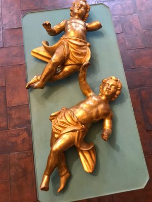 Putti in Gilded Wood, 18th Century, Set of 2-ULU-1725603