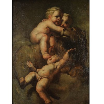 Putti with a Lion, 1800s, Oil on Canvas, Framed-GCQ-1786956