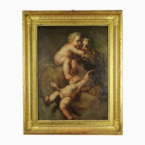 Putti with a Lion, 1800s, Oil on Canvas, Framed-GCQ-1786956