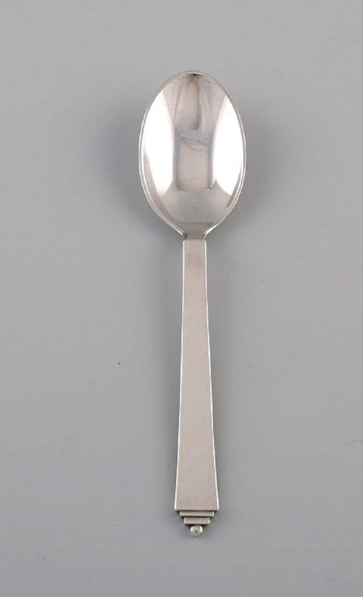 Pyramid Dessert Spoons in Sterling Silver from Georg Jensen, Set of 8