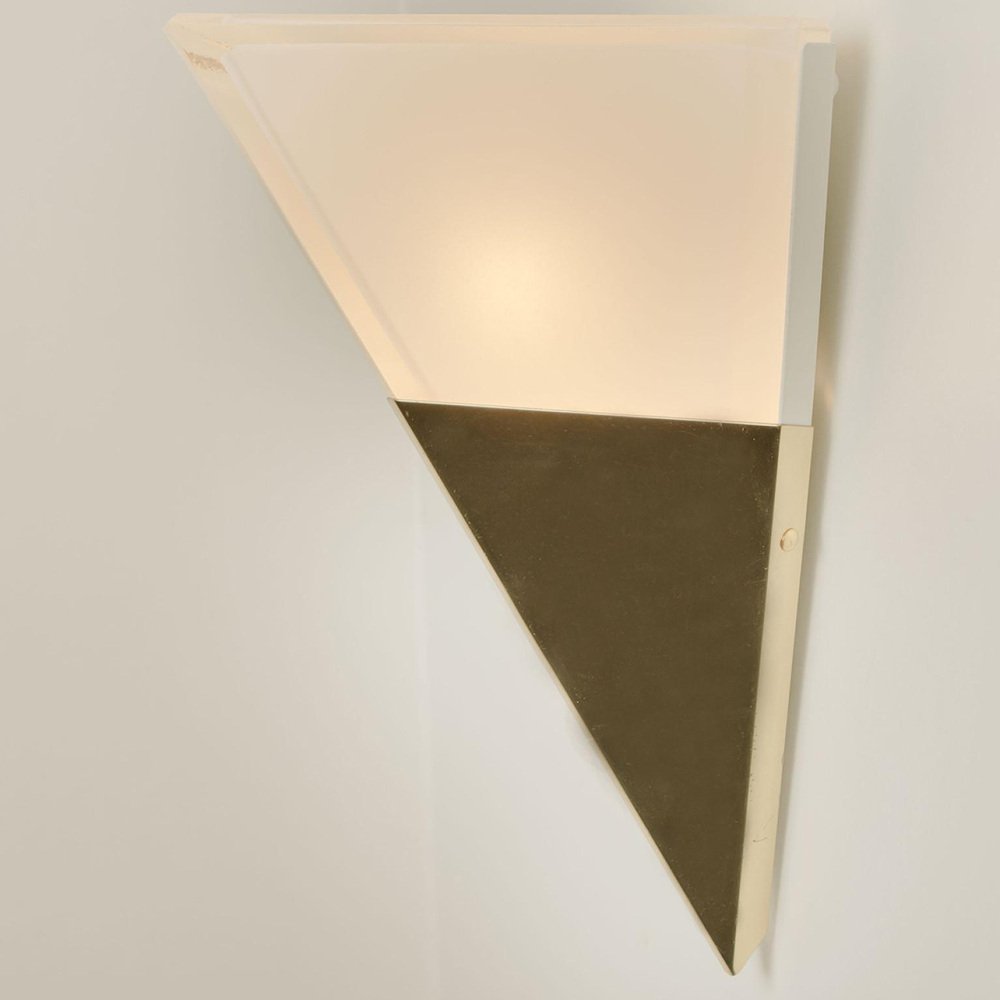 Pyramid Milk Glass & Brass Wall Light attributed to Glashütte Limburg, 1970s