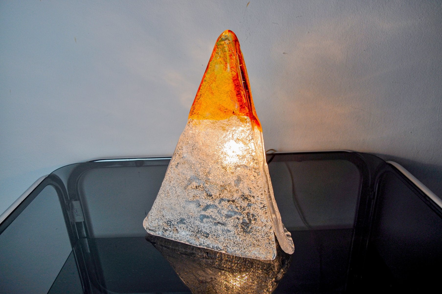 Pyramid Table Lamp in Orange Frosted Murano Glass from Mazzega, Italy, 1970