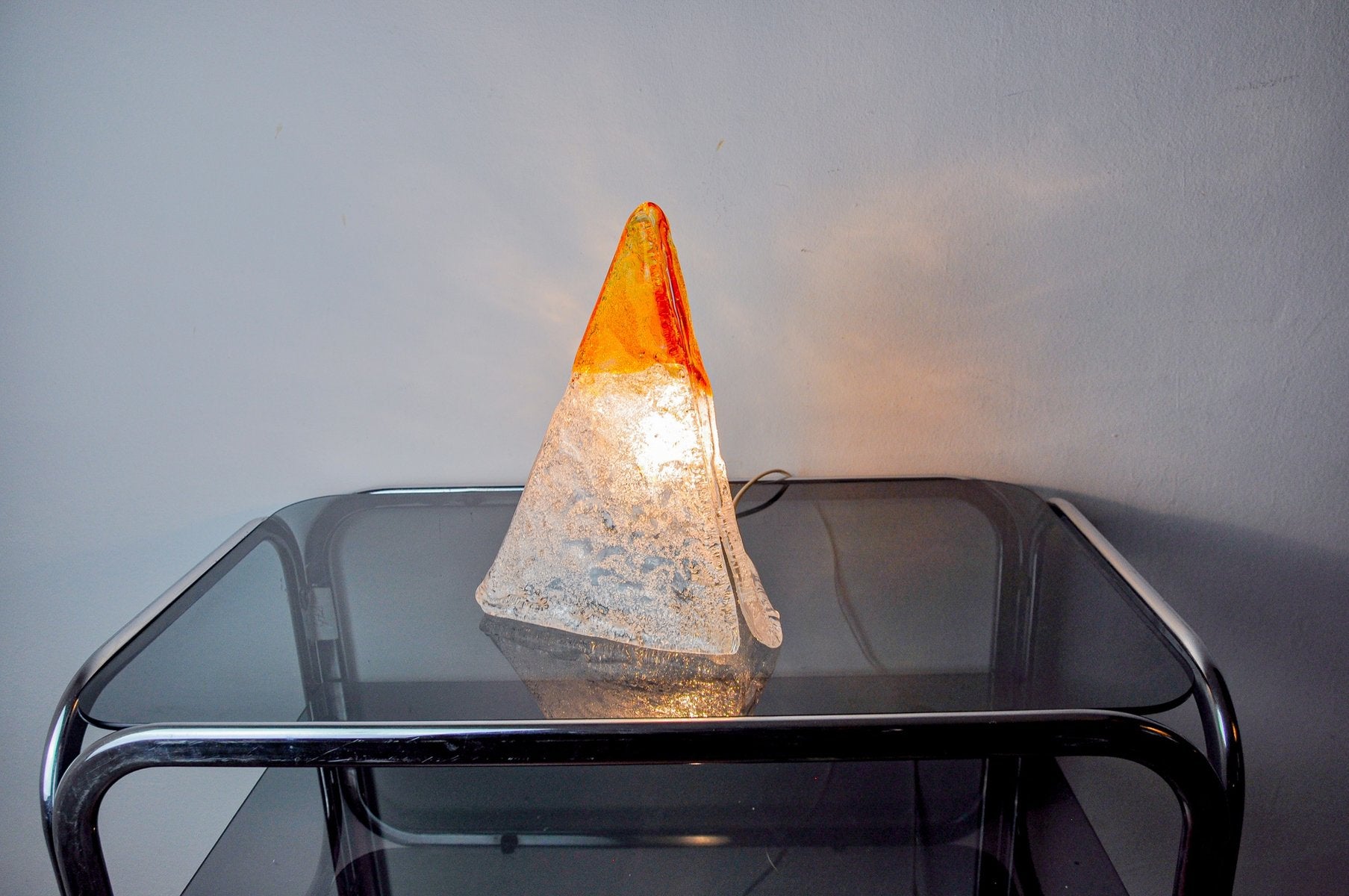 Pyramid Table Lamp in Orange Frosted Murano Glass from Mazzega, Italy, 1970