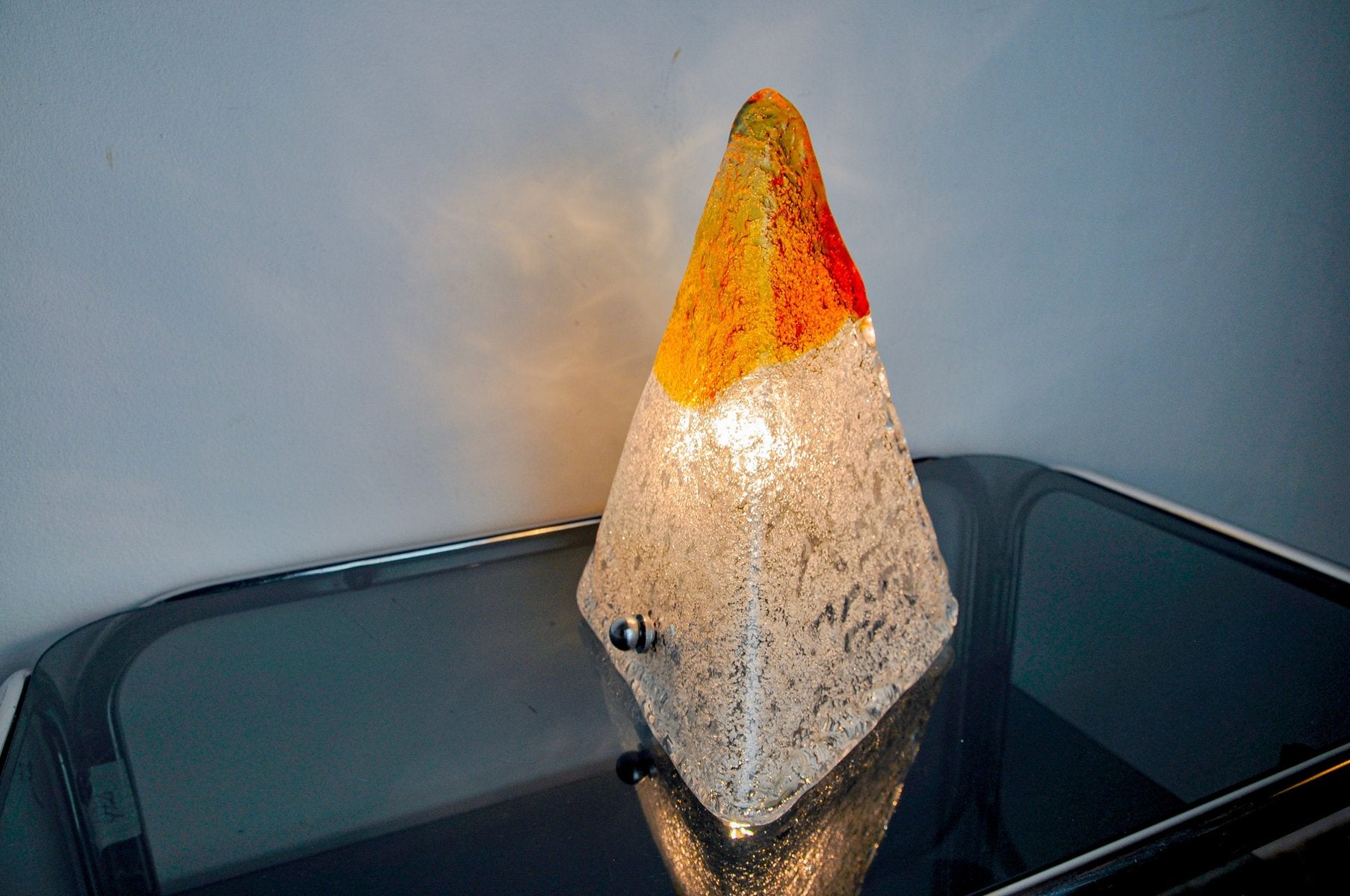 Pyramid Table Lamp in Orange Frosted Murano Glass from Mazzega, Italy, 1970