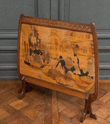 Pyrographed Wooden Fire Screen Breton Market Monogram-QKG-1704402