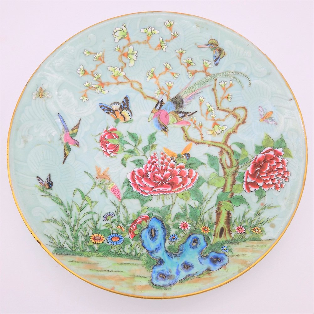 Qinq Dynasty Porcelain Plate with Seladon Glaze, China, 1850s