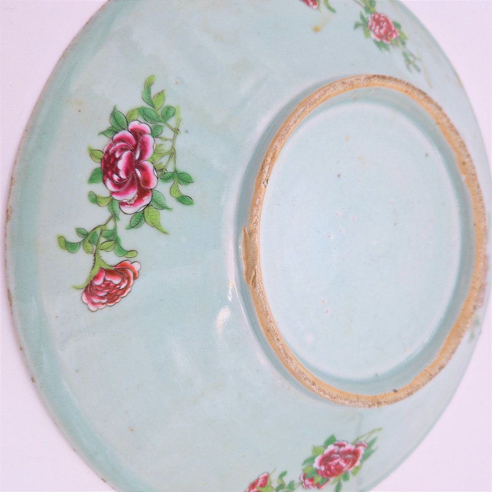 Qinq Dynasty Porcelain Plate with Seladon Glaze, China, 1850s