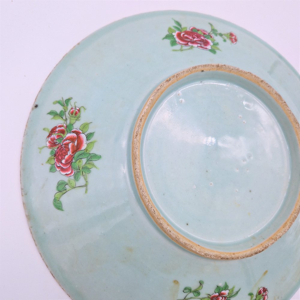 Qinq Dynasty Porcelain Plate with Seladon Glaze, China, 1850s