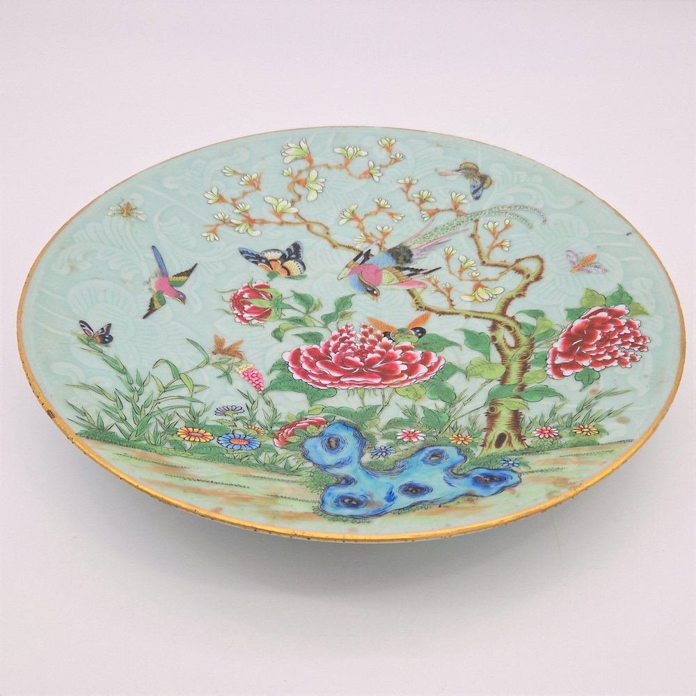 Qinq Dynasty Porcelain Plate with Seladon Glaze, China, 1850s