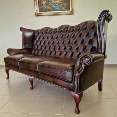 Queen Anne Dark Brown Chesterfield Living Room Set, Set of 3-ITF-1821968