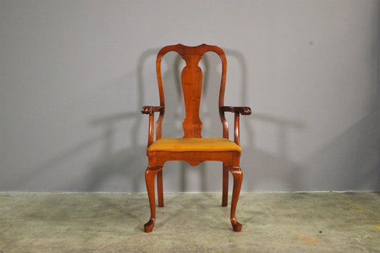 Queen Anne Style Mahogany & Leather Armchair, 1970s