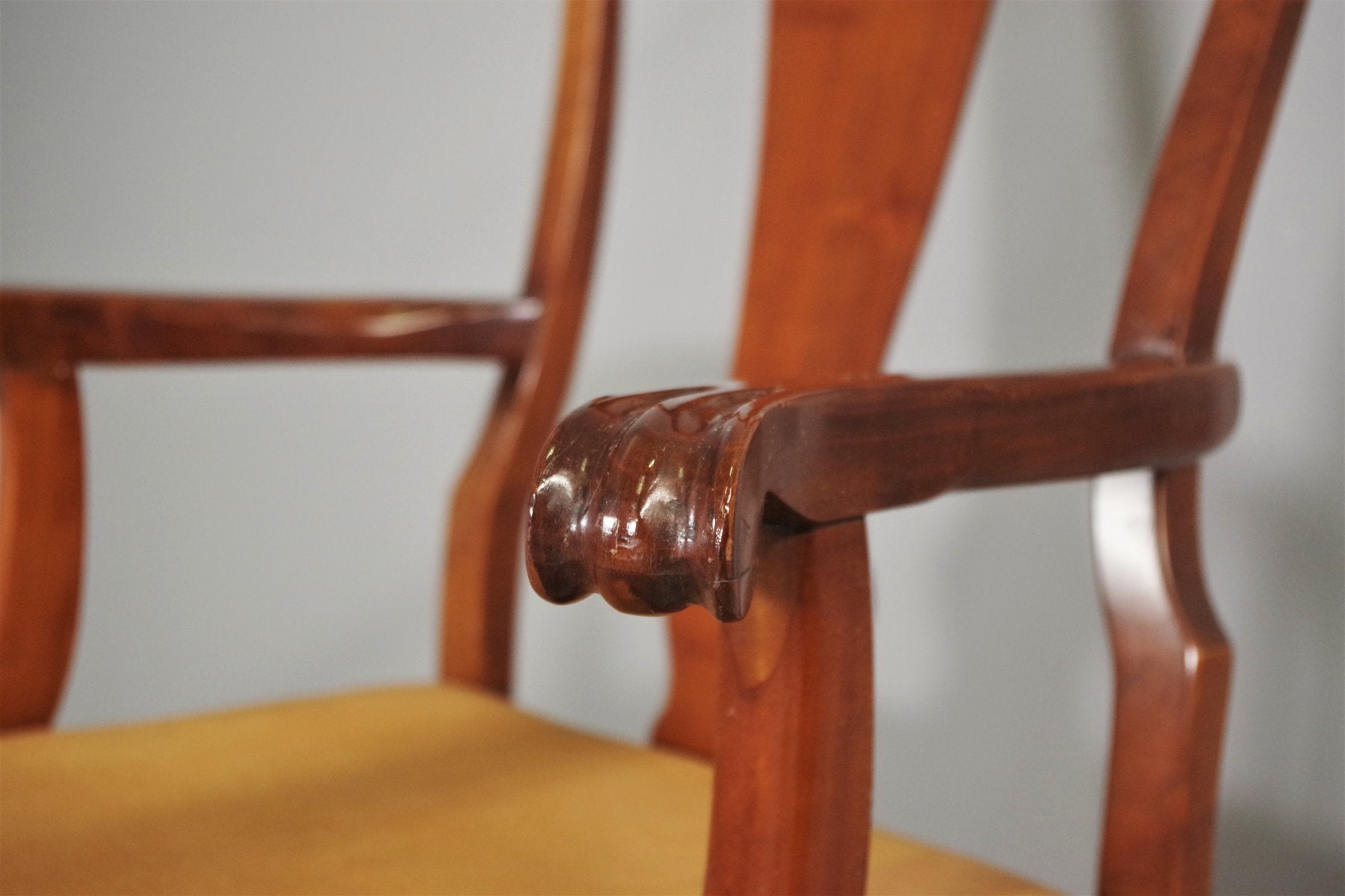 Queen Anne Style Mahogany & Leather Armchair, 1970s