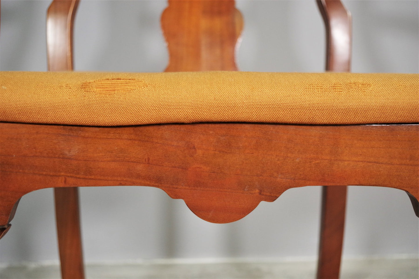 Queen Anne Style Mahogany & Leather Armchair, 1970s