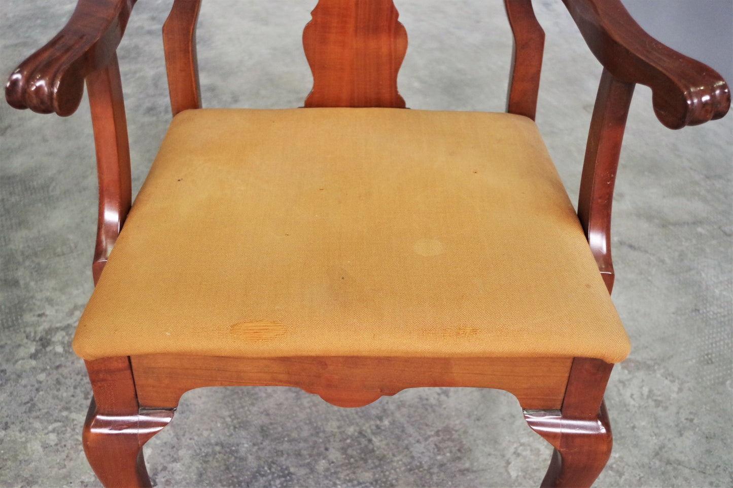 Queen Anne Style Mahogany & Leather Armchair, 1970s