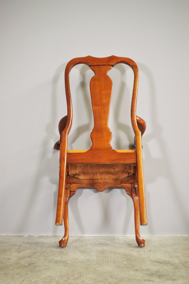 Queen Anne Style Mahogany & Leather Armchair, 1970s