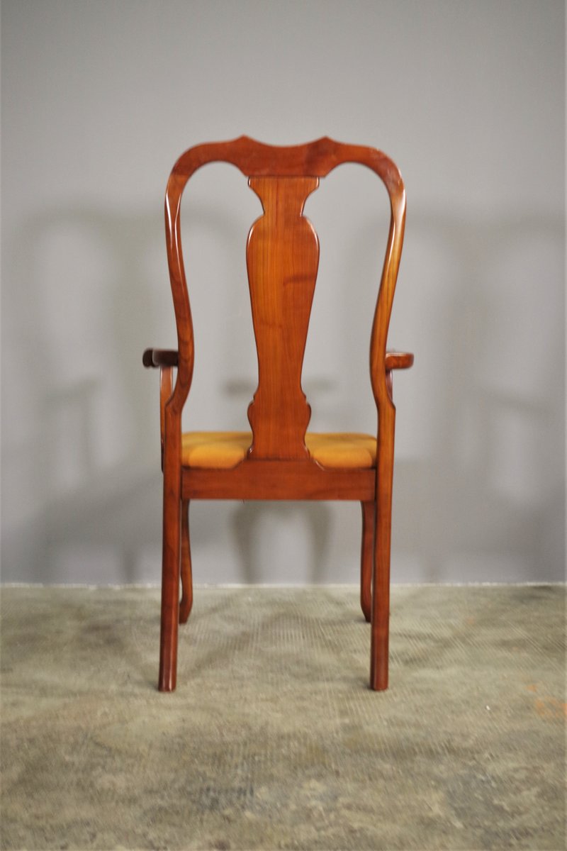 Queen Anne Style Mahogany & Leather Armchair, 1970s