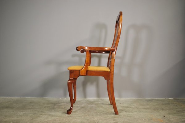 Queen Anne Style Mahogany & Leather Armchair, 1970s-KNM-1285466