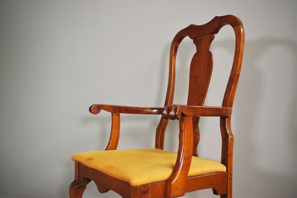 Queen Anne Style Mahogany & Leather Armchair, 1970s-KNM-1285466