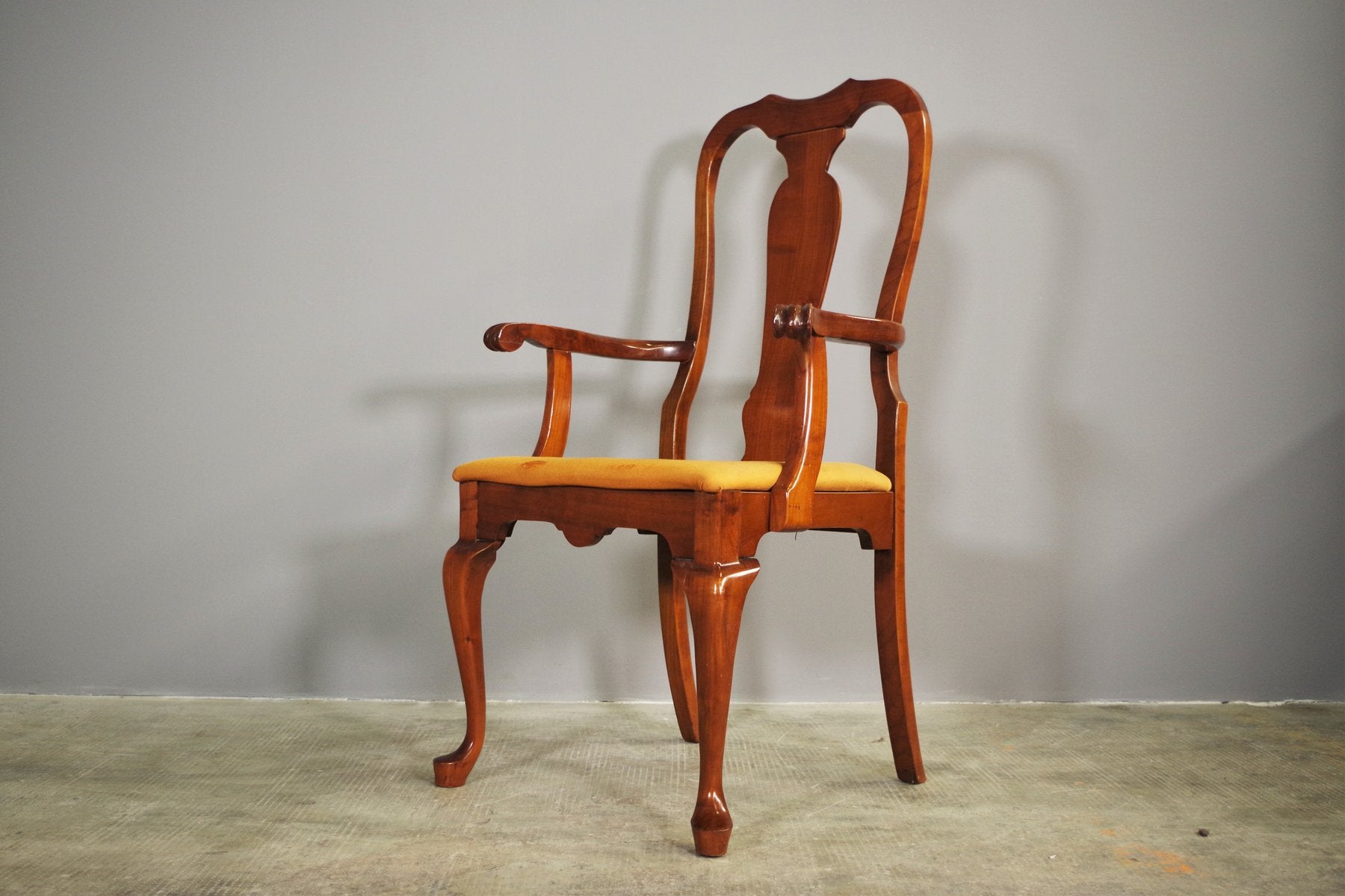 Queen Anne Style Mahogany & Leather Armchair, 1970s