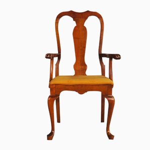 Queen Anne Style Mahogany & Leather Armchair, 1970s-KNM-1285466