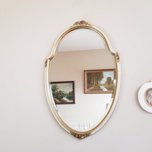 Queen Anne Style Oval Mirror with Bevelled Edges