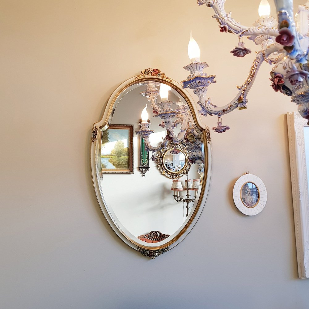 Queen Anne Style Oval Mirror with Bevelled Edges