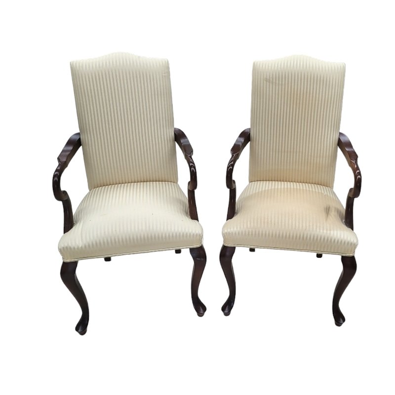 Queen Anne Upholstered Walnut Armchairs, Set of 2