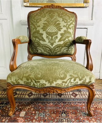 Queen Louis XV French Cabriolet Armchairs in Green Velvet Upholstery, 1860s, Set of 2-BXG-1700538