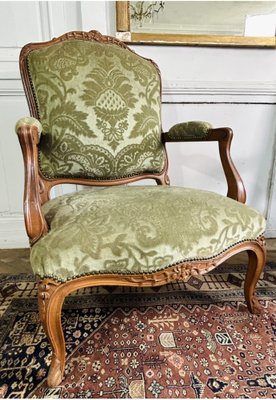 Queen Louis XV French Cabriolet Armchairs in Green Velvet Upholstery, 1860s, Set of 2-BXG-1700538