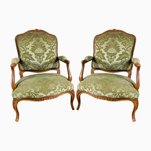 Queen Louis XV French Cabriolet Armchairs in Green Velvet Upholstery, 1860s, Set of 2-BXG-1700538