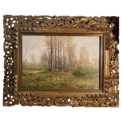 R. Casalini, Landscape with Figures, 1890, Oil on Canvas, Framed-PKM-2022352