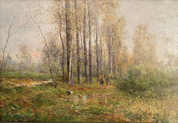 R. Casalini, Landscape with Figures, 1890, Oil on Canvas, Framed-PKM-2022352