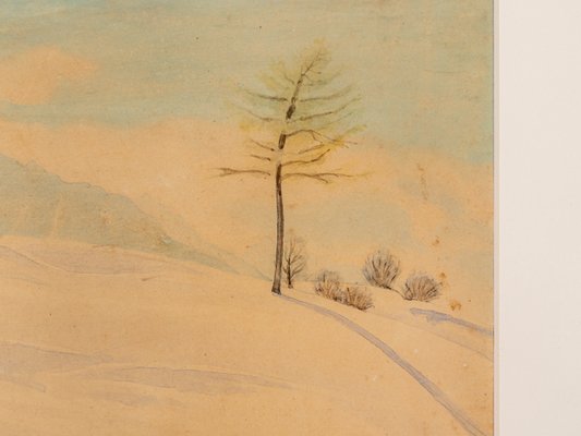 R. Ebster, Winter Landscape, 1946, Watercolor on Paper, Framed-GPP-1126563