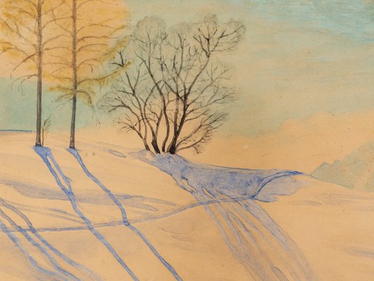 R. Ebster, Winter Landscape, 1946, Watercolor on Paper, Framed-GPP-1126563