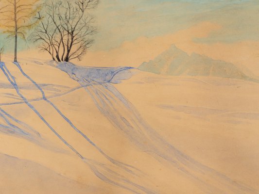 R. Ebster, Winter Landscape, 1946, Watercolor on Paper, Framed-GPP-1126563