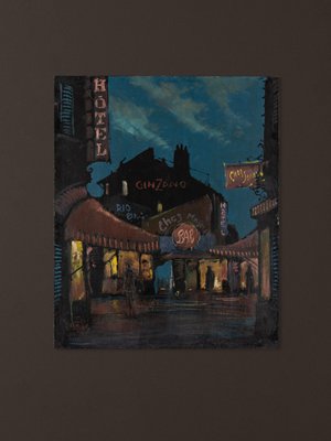 R. Marien, Pigalle in the Night, Oil on Wooden Plate, Framed-GPP-1125806