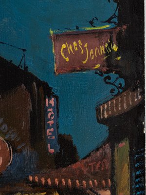 R. Marien, Pigalle in the Night, Oil on Wooden Plate, Framed-GPP-1125806