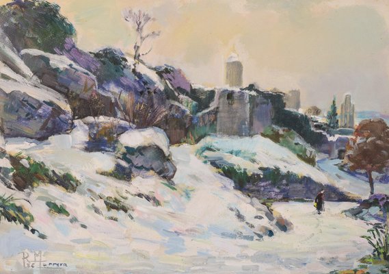 R. Marrera, Impressionist Snowscape, Mid 20th-Century, Oil on Paper, Framed-AOI-1106755