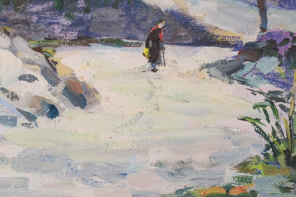 R. Marrera, Impressionist Snowscape, Mid 20th-Century, Oil on Paper, Framed-AOI-1106755