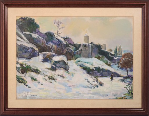 R. Marrera, Impressionist Snowscape, Mid 20th-Century, Oil on Paper, Framed-AOI-1106755