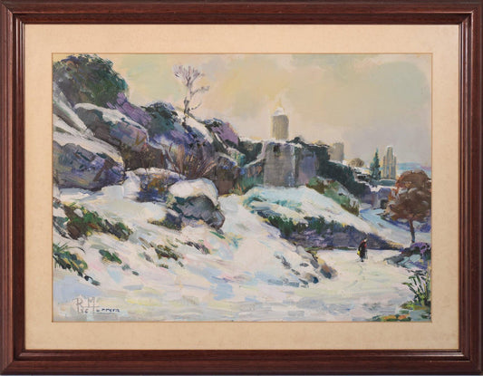 R. Marrera, Impressionist Snowscape, Mid 20th-Century, Oil on Paper, Framed