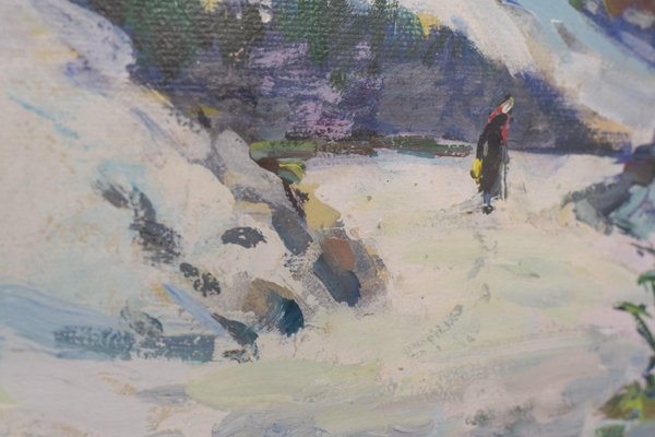 R. Marrera, Impressionist Snowscape, Mid 20th-Century, Oil on Paper, Framed-AOI-1106755