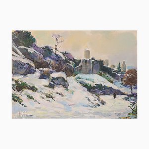 R. Marrera, Impressionist Snowscape, Mid 20th-Century, Oil on Paper, Framed-AOI-1106755