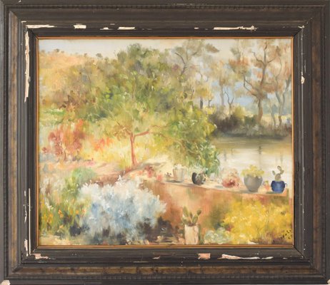 R. Saralid, Impressionist Summer Garden, 20th-Century, Oil on Canvas, Framed-AOI-1106726