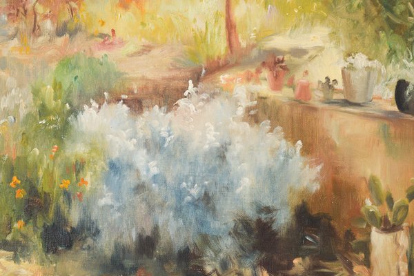 R. Saralid, Impressionist Summer Garden, 20th-Century, Oil on Canvas, Framed-AOI-1106726