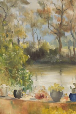 R. Saralid, Impressionist Summer Garden, 20th-Century, Oil on Canvas, Framed-AOI-1106726