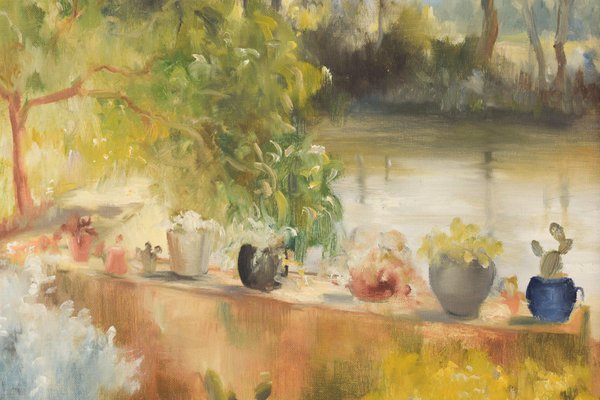 R. Saralid, Impressionist Summer Garden, 20th-Century, Oil on Canvas, Framed-AOI-1106726